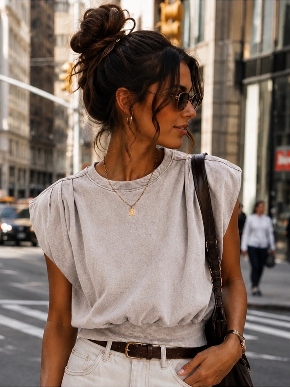 Zenana Acid Washed ash Mocha French Terry Cap Sleeve Top